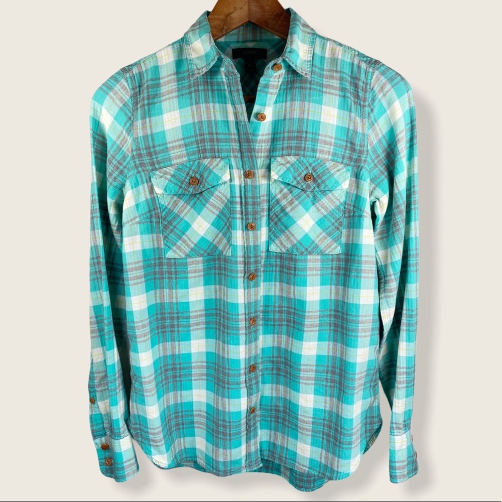 J. Crew Turquoise Plaid Flannel Button-Down Shirt